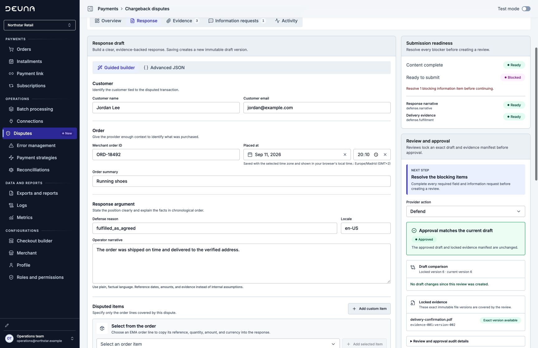Guided response builder with readiness and review controls